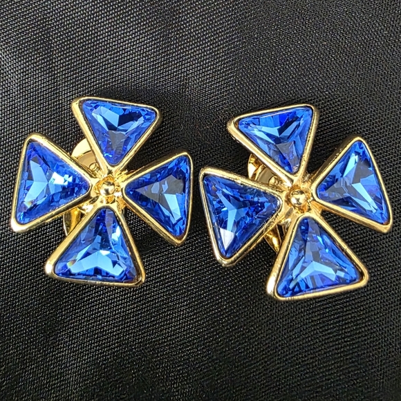 Yves Saint Laurent Jewelry - Auth YSL Yves Saint Laurent Maltese Rhinestones Blue Clip-on Earrings